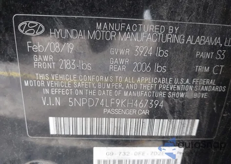 2019 Hyundai Elantra Se из США, поврежденный, VIN 5NPD74LF9KH467394